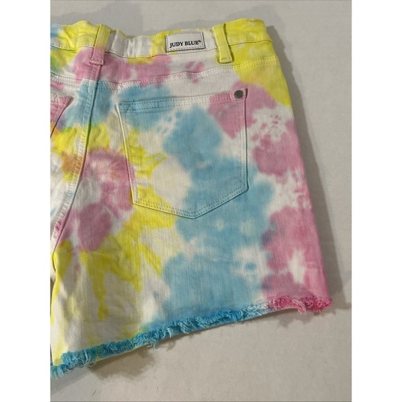 JUDY BLUE Stretch Denim Shorts Pastel Tie Dye Cut Off Raw Hem Women's SZ MED - Picture 12 of 16
